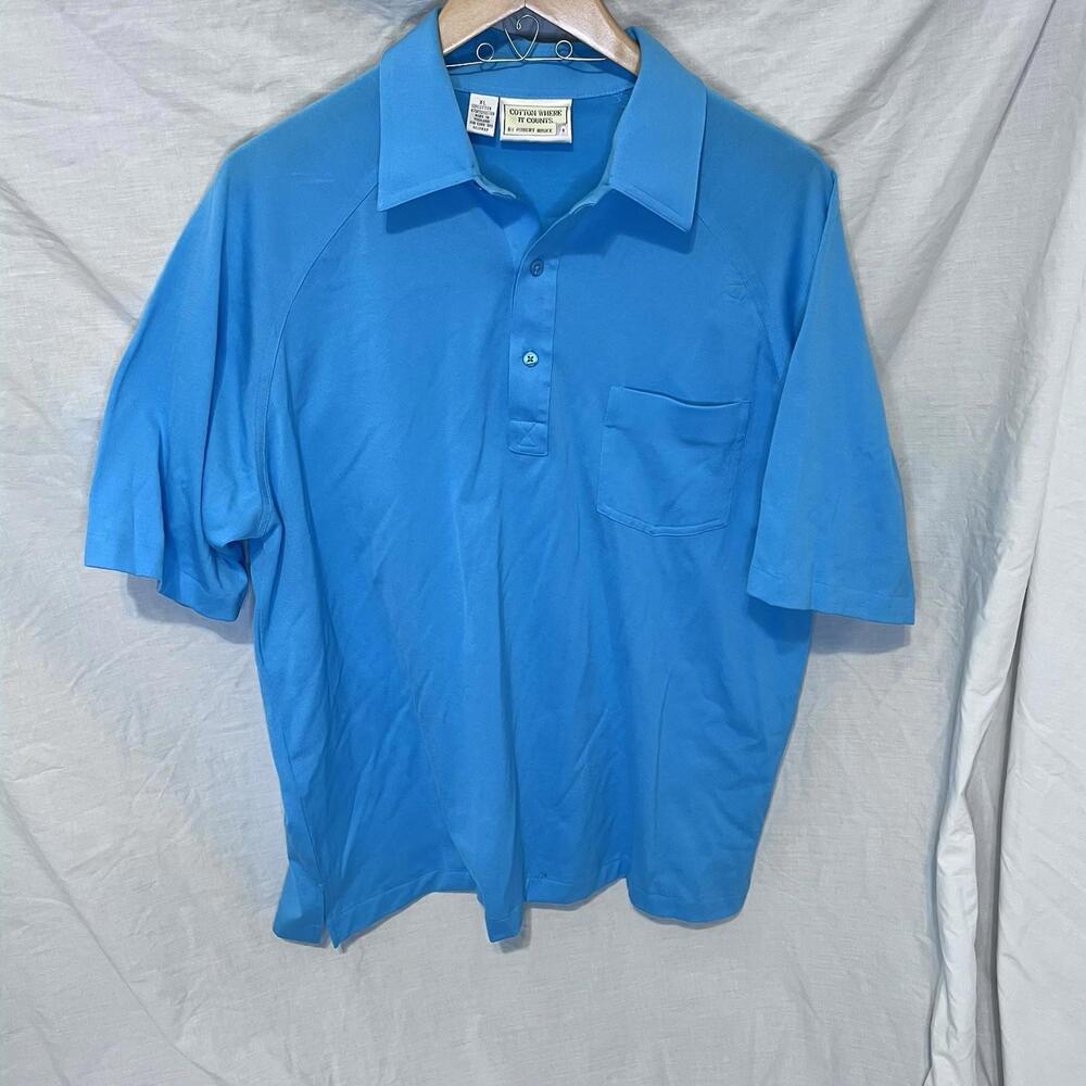 Vtg 70s Robert Bruce Cotton Where it Counts Polo Golf Shirt  Men's XL Aqua EUC